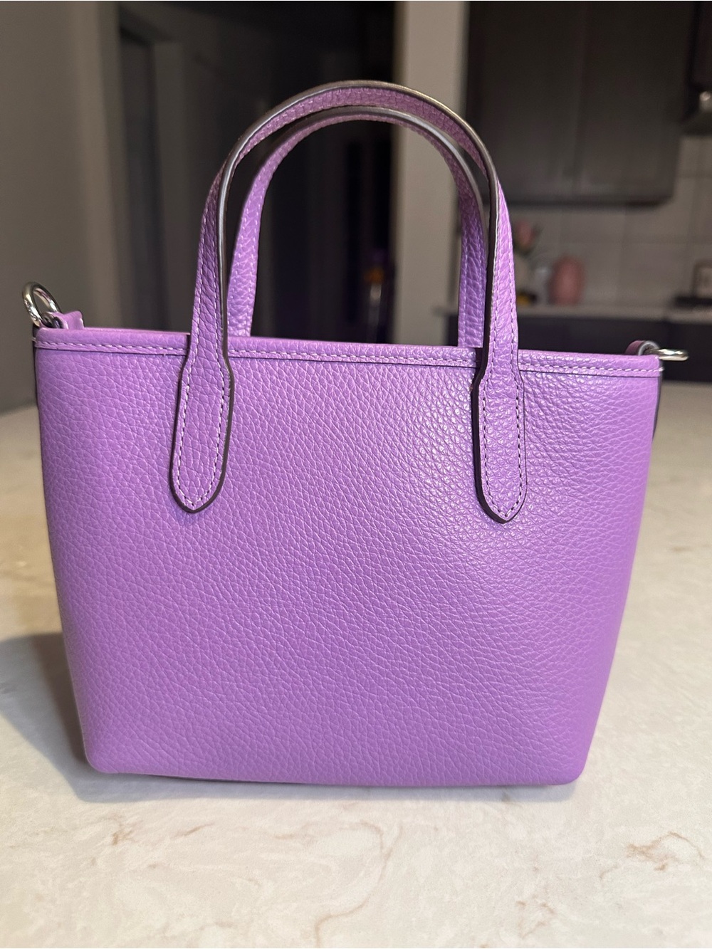 Coach Lavender Purple Pebbled Leather Mini Tote with Strap - Picture 3 of 3